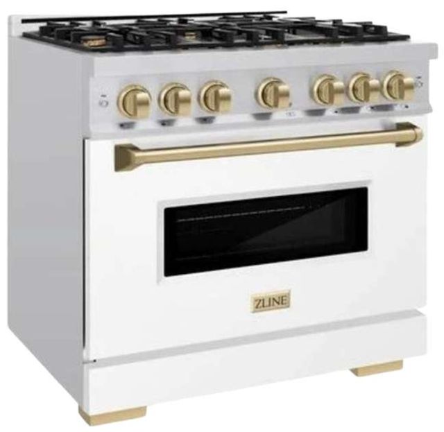 ZLINE Classic Series Autograph Edition 36" Stainless Steel Pro Style Dual Fuel Range with White Matte Door and Champagne Bronze Accents-0