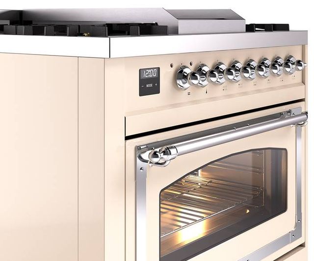 Ilve® Nostalgie II Noblesse 36'' Antique White Pro Style Dual Fuel Range with Chrome Trim-3