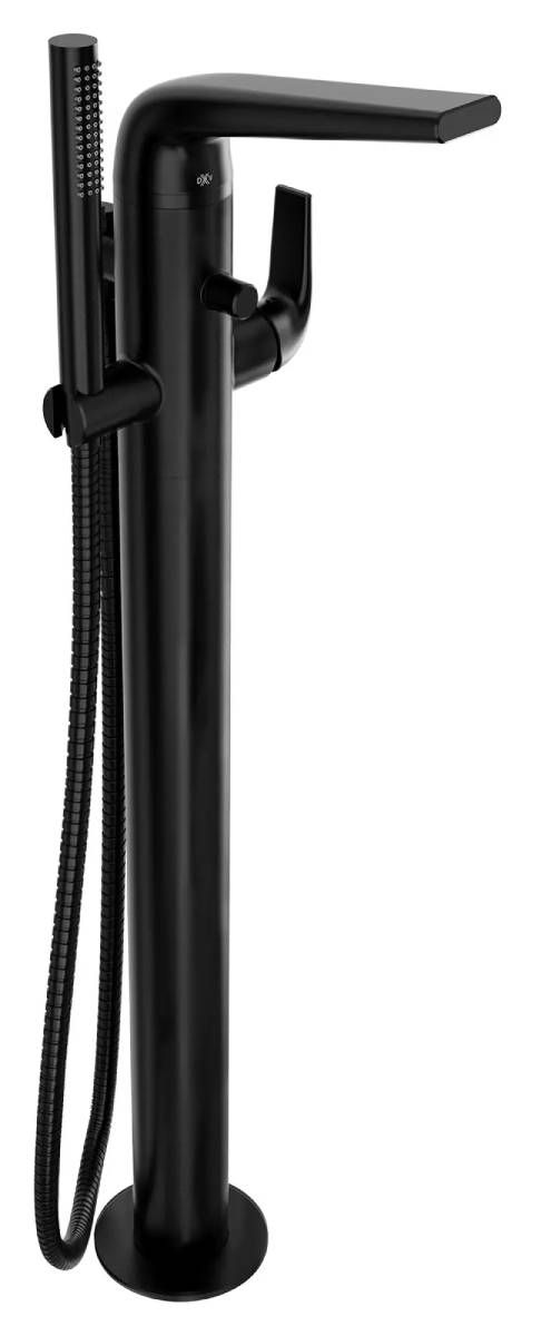DXV Modulus Matte Black Single Handle Floor Mount Bathtub Filler with Hand Shower and Lever Handle-0