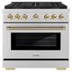 ZLINE Autograph Edition Paramount 36" 5.2 Cu. Ft. Stainless Steel Gas Range with 6 Burner DuoPro™ Cooktop and Convection Gas Oven with Polished Gold Helix Handle and Accents-0