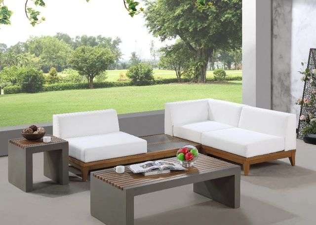 Meridian Furniture Rio 3-Piece Brown/Off-White Acacia/Fabric Outdoor Patio Modular Sectional-3