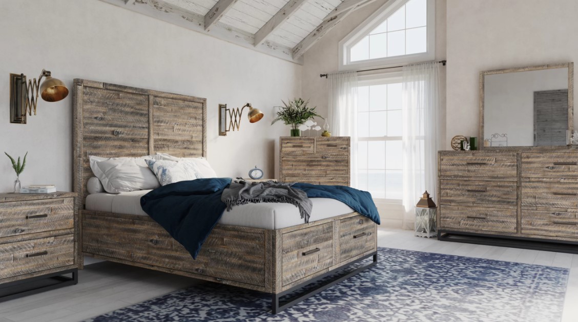Jofran Inc. East Hampton Distressed Grey King Panel Storage Bed Fischer Furniture Rapid City SD