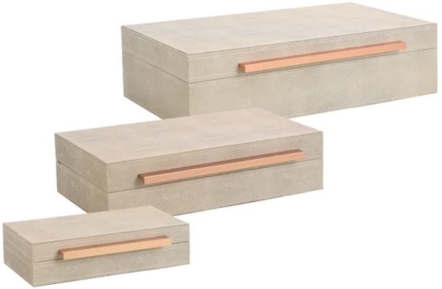StyleCraft Norman Wyatt Home 3-Piece Camilla Neutral Leather Accessory Boxes-0