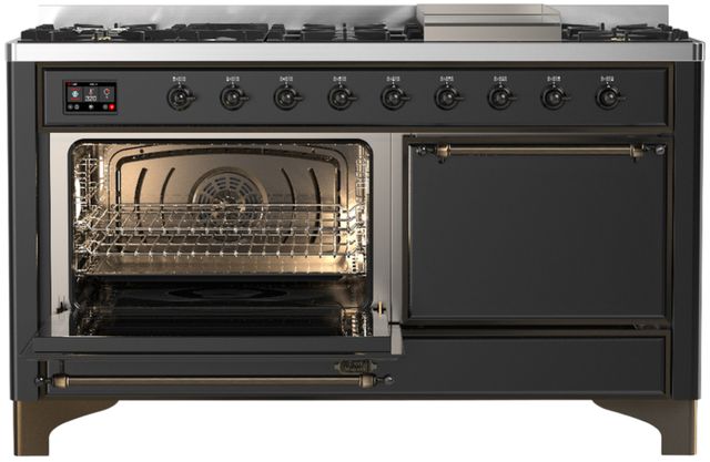 Ilve® Majestic III 60" Graphite Matte Pro Style Dual Fuel Natural Gas Range with Solid Door and Burnished Trim-2