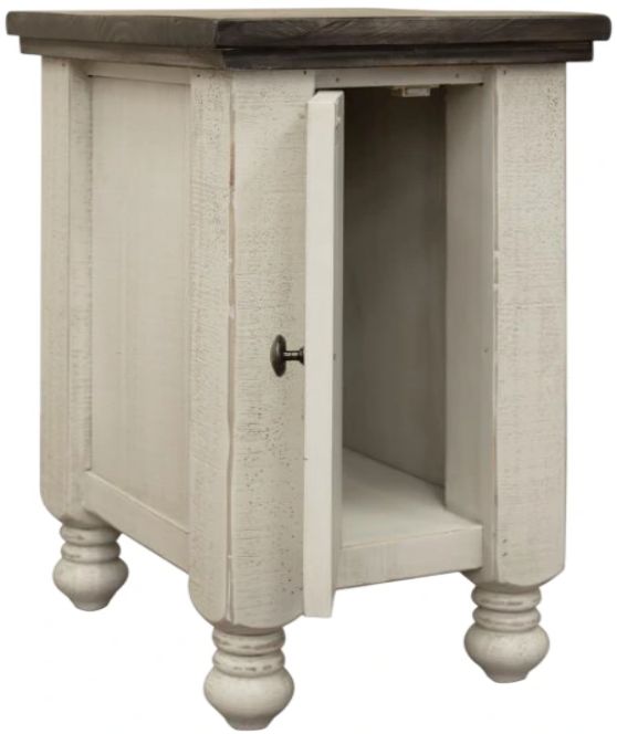 International Furniture Direct Stone Gray Top Chairside Table with Antiqued Ivory Base-2