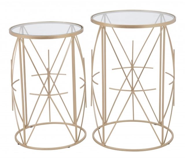 Zuo® Modern Hadrian 2-Piece Glass Top Side Tables with Gold Framework -3