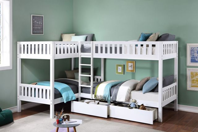 Homelegance® Galen White Youth Twin Corner Bunk Bed with Storage Boxes-1