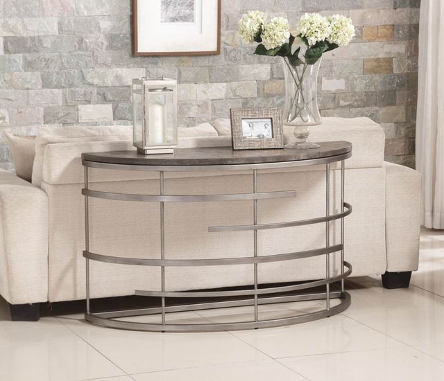 Flexsteel® Halo Antiqued Concrete Round Sofa Table with Soft Silver Frames-1