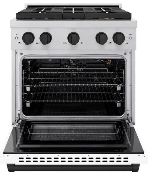ZLINE Autograph Edition Paramount 30" 4.2 Cu. Ft. Satin Stainless Steel Gas Range with 4 Burner DuoPro™ Cooktop, Convection Gas Oven, White Matte Door and Matte Black Accents-1