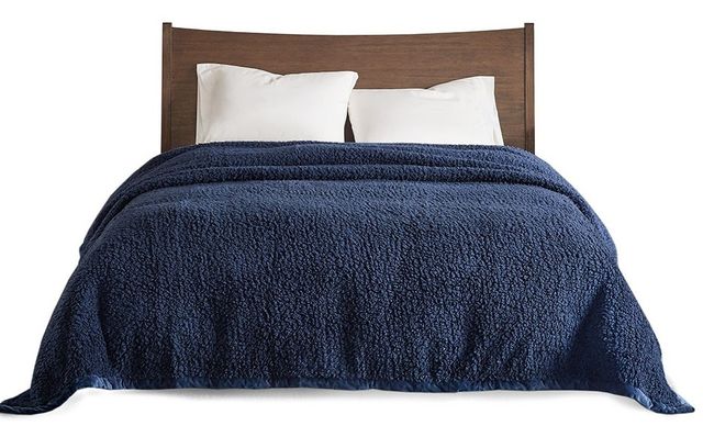 Olliix by Woolrich Twin Navy Burlington Berber Blanket-1