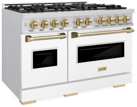 ZLINE Classic Series Autograph Edition 48" Stainless Steel Pro Style Dual Fuel Range with White Matte Door and Champagne Bronze Accents-2