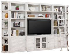 Parker House® Boca 7-Piece Cottage White Entertainment Wall with Corner Bookcase Set