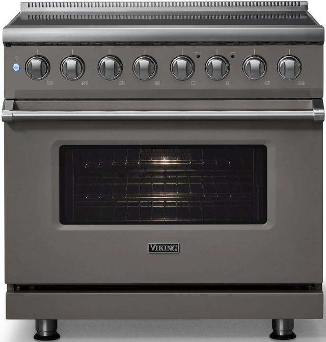 Viking® 5 Series 36" Damascus Gray Pro Style Induction Range with Polished Chrome Trim-3