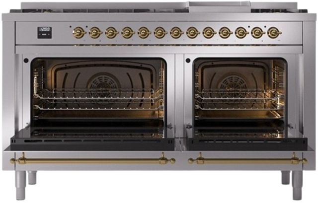 Ilve® Nostalgie II Series 60" Stainless Steel Pro Style Dual Fuel Range-1