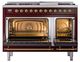 Ilve® Nostalgie II Noblesse 48'' Burgundy Pro Style Dual Fuel Range with Brass Trim-1
