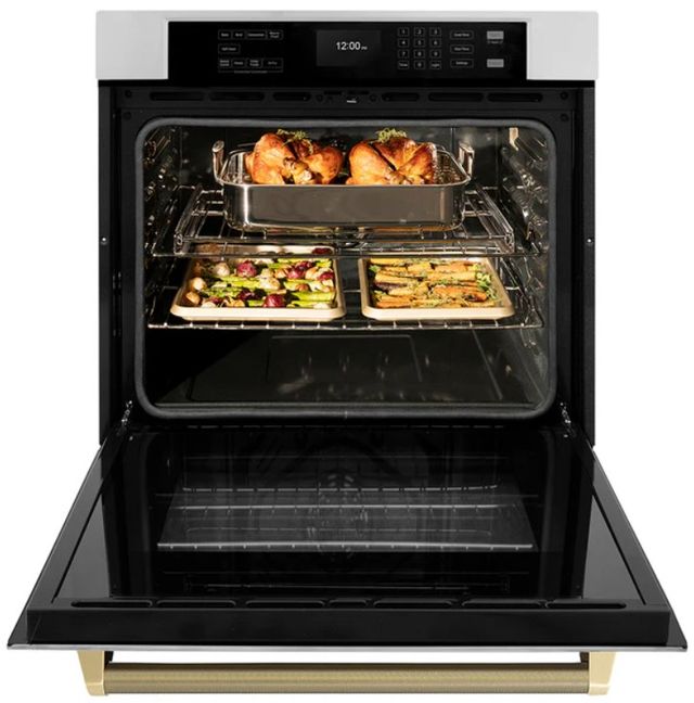 ZLINE Autograph Edition Professional 30" Stainless Steel True Convection Single Wall Oven with Air Fry and Self Clean with Champagne Bronze Helix Handle -3