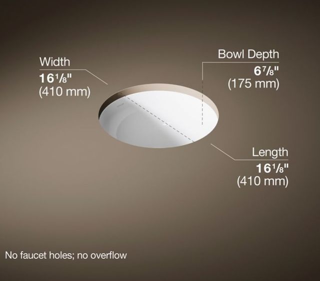 Kohler Caxton® White 16.13" Round Undermount Bathroom Sink, No Overflow-3