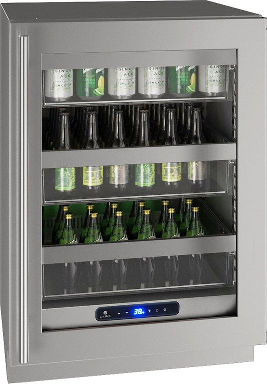 U-Line 5 Class Collection 24” 5.2 Cu. Ft. Stainless Steel Beverage Center with Reversible Hinge Glass Door-0