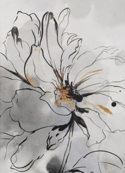 Stylecraft Floral Sketch I Black/Gold/Gray/Light Gray Wall Art-1