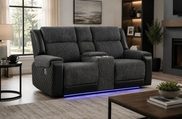 Global Furniture USA U5915 Black/Gray Manual Reclining Loveseat with Console-1