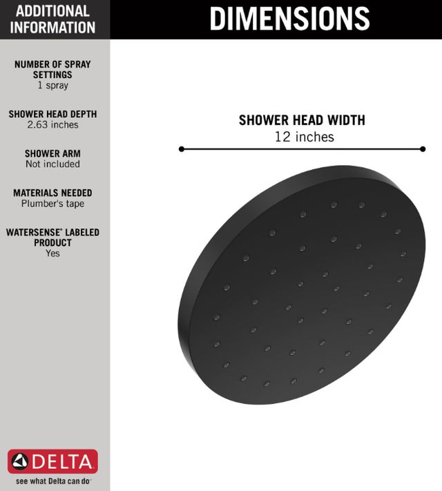 Delta Universal Showering Matte Black 2.5 GPM H2Okinetic® Single Setting Shower Head with Ultrasoak®-2