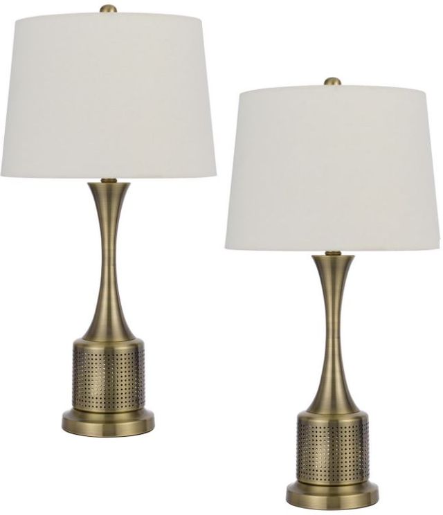 Cal® Lighting & Accessories 2-Piece Toccoa Antique Brass/White Table Lamp Set-0