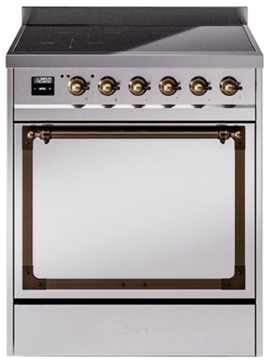 Ilve® Nostalgie II Noblesse 30'' Stainless Steel Pro Style Induction Range with Burnished Trim-0