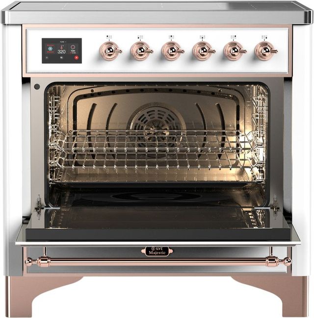 Ilve® Majestic III 36" White Pro Style Induction Range with Solid Door and Copper Trim-1