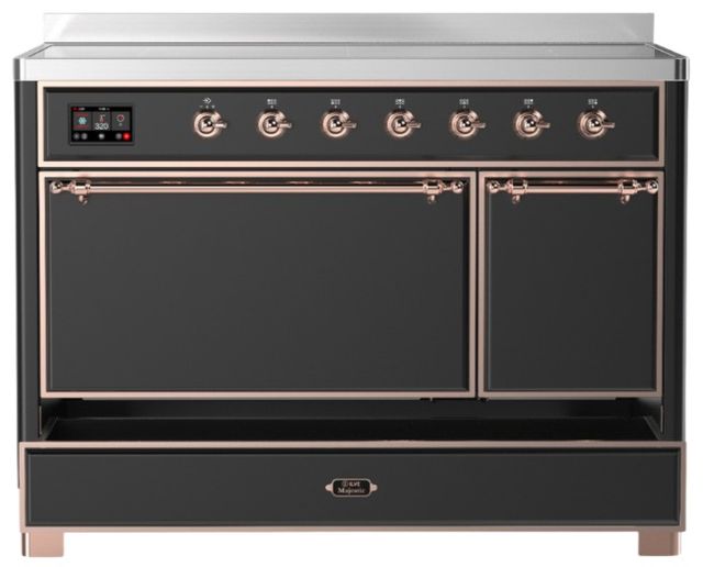 Ilve® Majestic III 48" Graphite Matte Pro Style Induction Range with Solid Door and Copper Trim-2