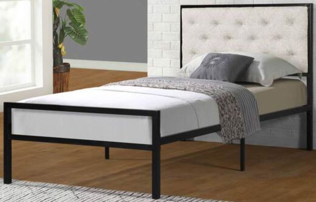 Milton Greens Stars Beige Twin Metal Platform Bed with Upholstered Headboard-2