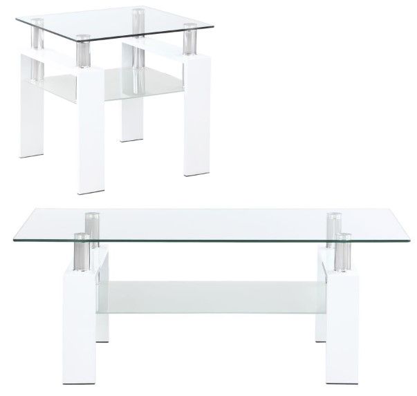 Coaster® Dyer 2-Piece Glass Top Occasional Table with Chrome/White Base Set-0
