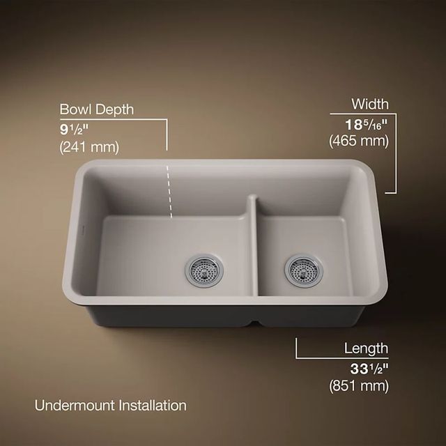 KOHLER® Cairn® Matte Taupe Smart Divide® 34" Undermount Double-Bowl Kitchen Sink-2