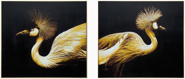 Classy Living 2-Piece Golden Majesty Crane Pair Wall Art Set-0