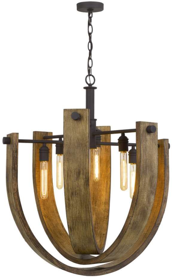Cal® Lighting & Accessories Padova Iron/Light Oak Chandelier-1