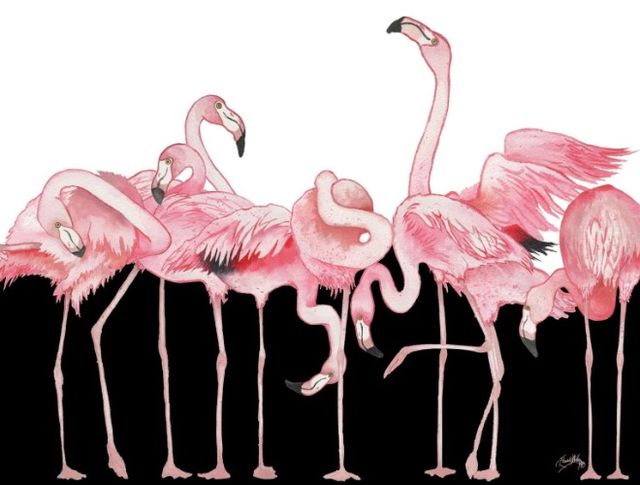 Classy Art Black And White Meets Flamingos by Elizabeth Medley Wall Art-0