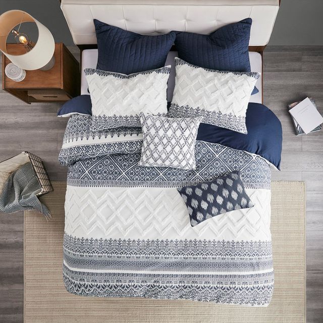 Olliix by INK+IVY Navy Riko Cotton Embroidered Square Pillow-4