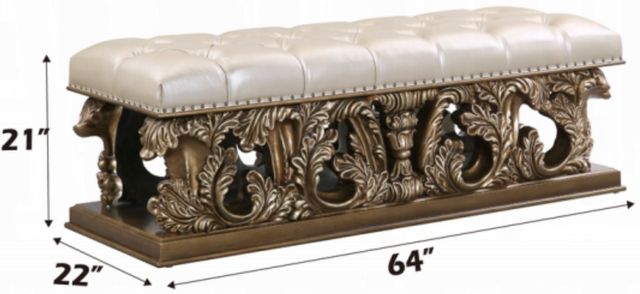 ACME Furniture Constantine Brown/Light Gold Leather Bench-2