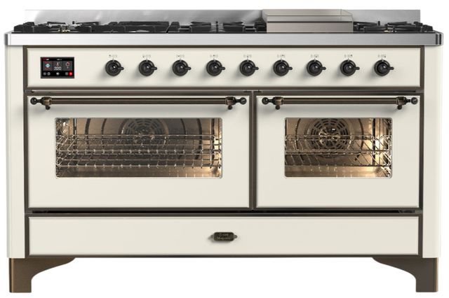 Ilve® Majestic III 60" Antique White Pro Style Dual Fuel Liquid Propane Range with Triple Glass Door and Burnished Trim-0