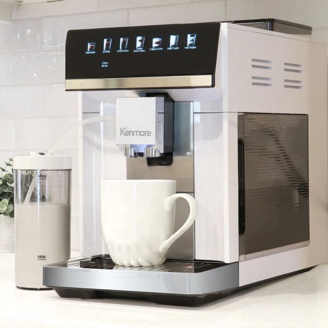 Kenmore® White Super Automatic Espresso Machine With Cream System Milk Frother & Grinder -1
