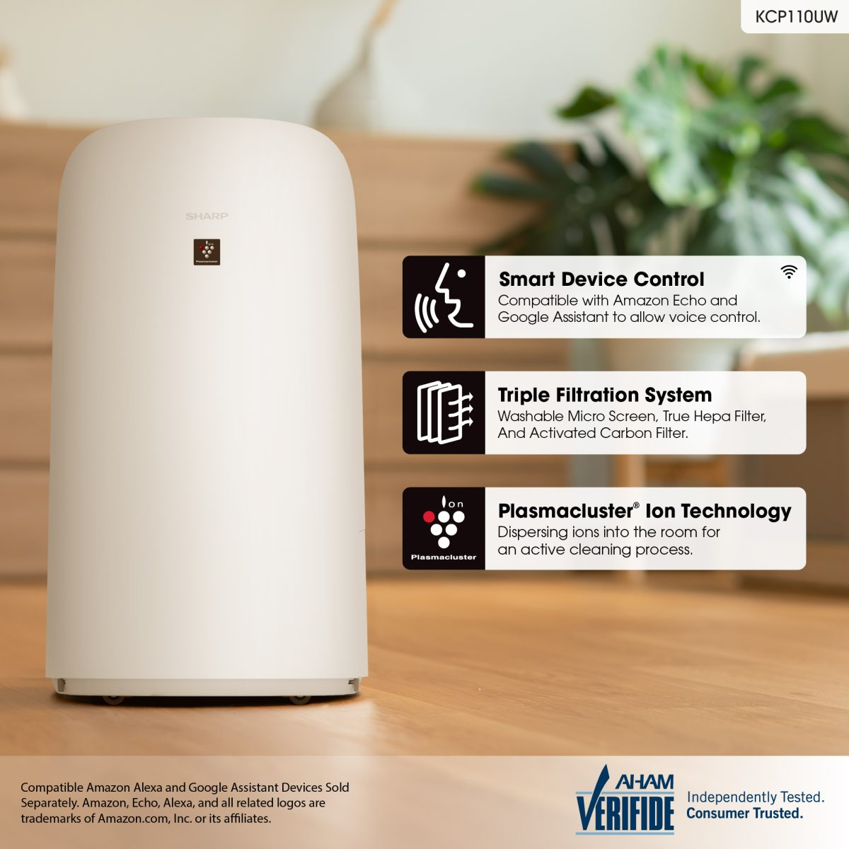 Sharp® White Smart Air Purifier and Humidifier with Plasmacluster