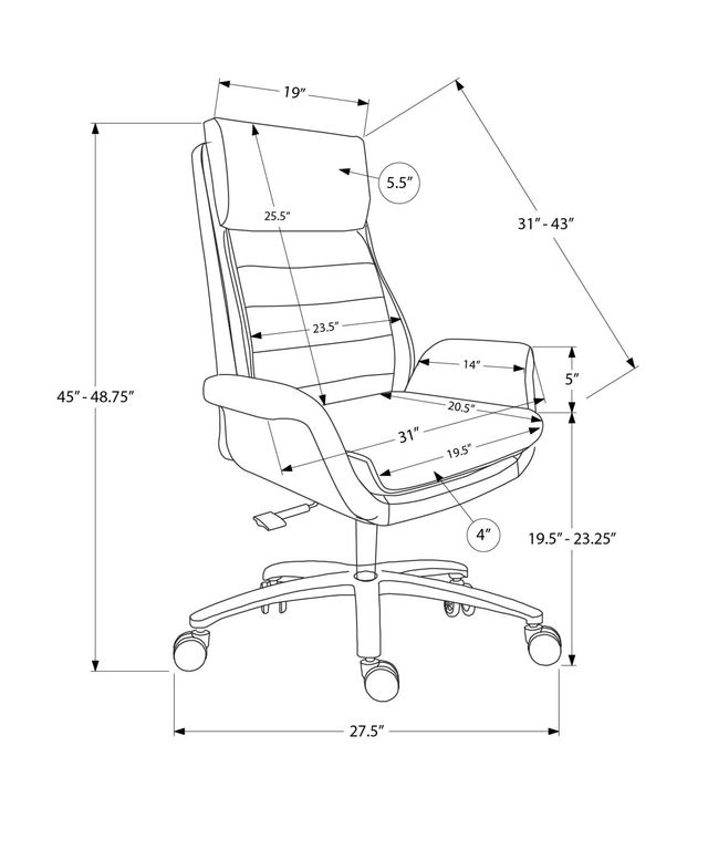 Monarch Specialties Inc. Light Grey Leather-Look High Back Executive Office Chair with Chrome Swivel-2