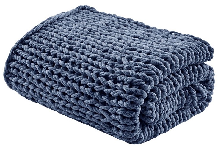 Olliix by Madison Park Chunky Double Knit 1 Dark Blue Handmade Chunky Double Knit Throw Big Sandy Superstore Furniture Mattress Appliance Superstore