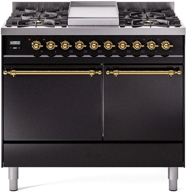 Ilve® Nostalgie II Series 40" Glossy Black Pro Style Dual Fuel Range-0