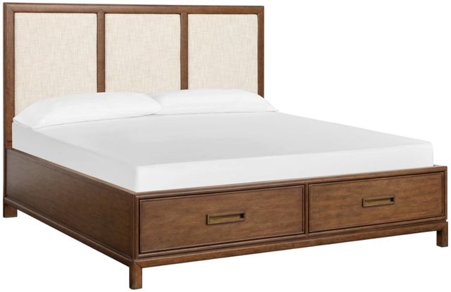 Magnussen Home® Ridgefield Russet Brown Queen Panel Storage Bed with Upholstered Headboard-0