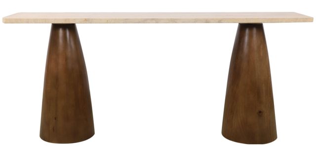 Home Trends & Design Breton Travertine Console Table with Walnut Base-1