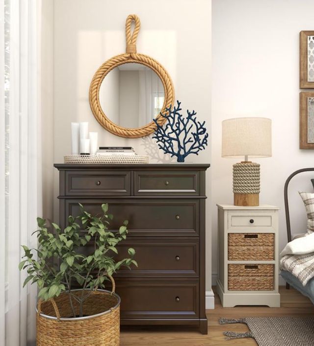 Deco Marche Brown Jute Rope Small Twisted Rope Room Wall Mirror-4