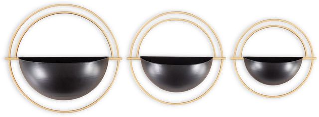 Signature Design by Ashley® Tobins 3-Piece Black/Gold Wall Planter Set-1