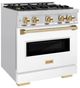 ZLINE Classic Autograph Edition 30" Stainless Steel Pro Style Gas Range with White Matte Door and Polished Gold Accents-2