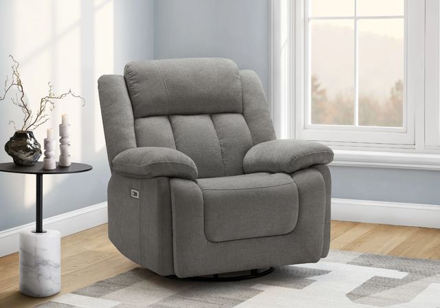 Monarch Specialties Inc. Light Grey Oversized Upholstered Power Swivel Glider Reclining Chair with USB Ports-1