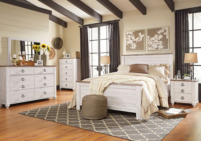 Signature Design by Ashley® Willowton 5-Piece Whitewash King or California King Panel Headboard Bedroom Set-2
